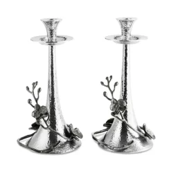 Promo 🎁 Michael Aram Black Orchid Taper Candleholders, Set Of 2 Black Nickelplate 🎁