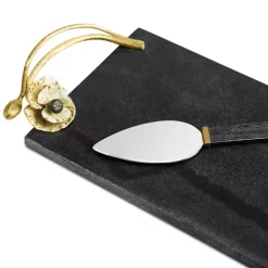 Brand new 🔥 Michael Aram Anemone Small Cheeseboard With Spreader Black ⌛ -Michael Aram Sales Store unnamed file 677